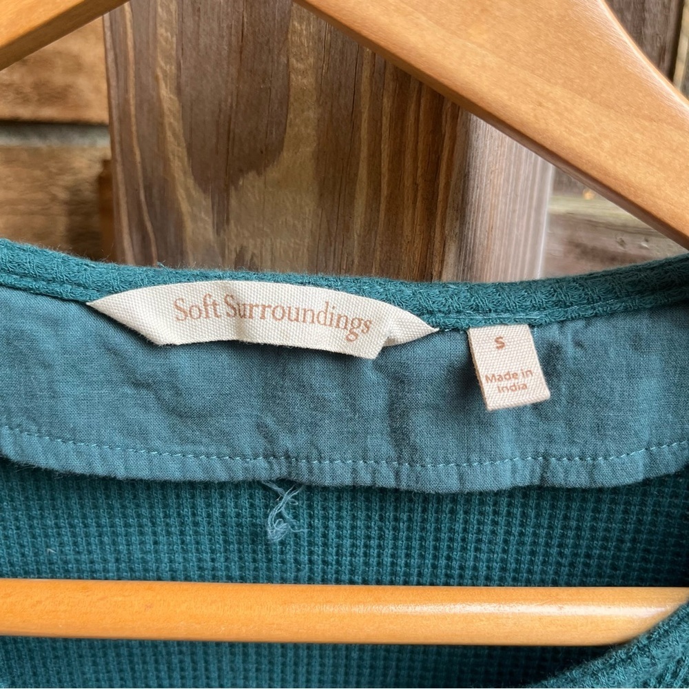 Soft Surroundings Teal Embroidered Floral Blouse - Picture 3 of 5